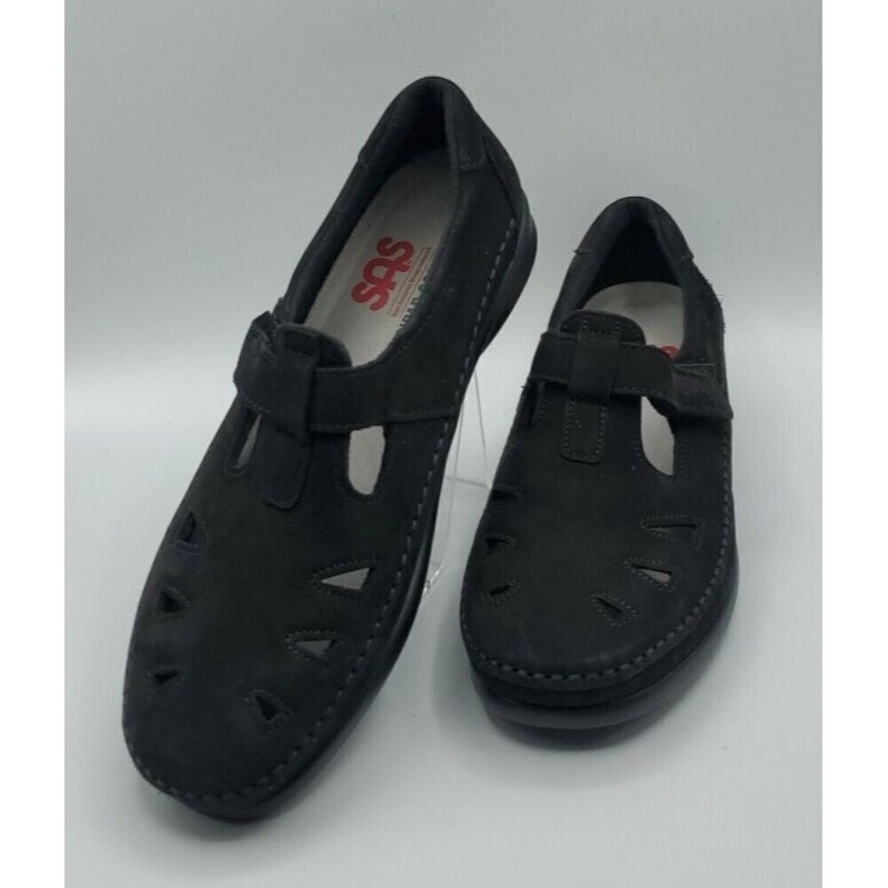 SAS Roamer Sz 8.5 NuBuck Leather Women's Comfort Walking Slip On Shoes Charcoal